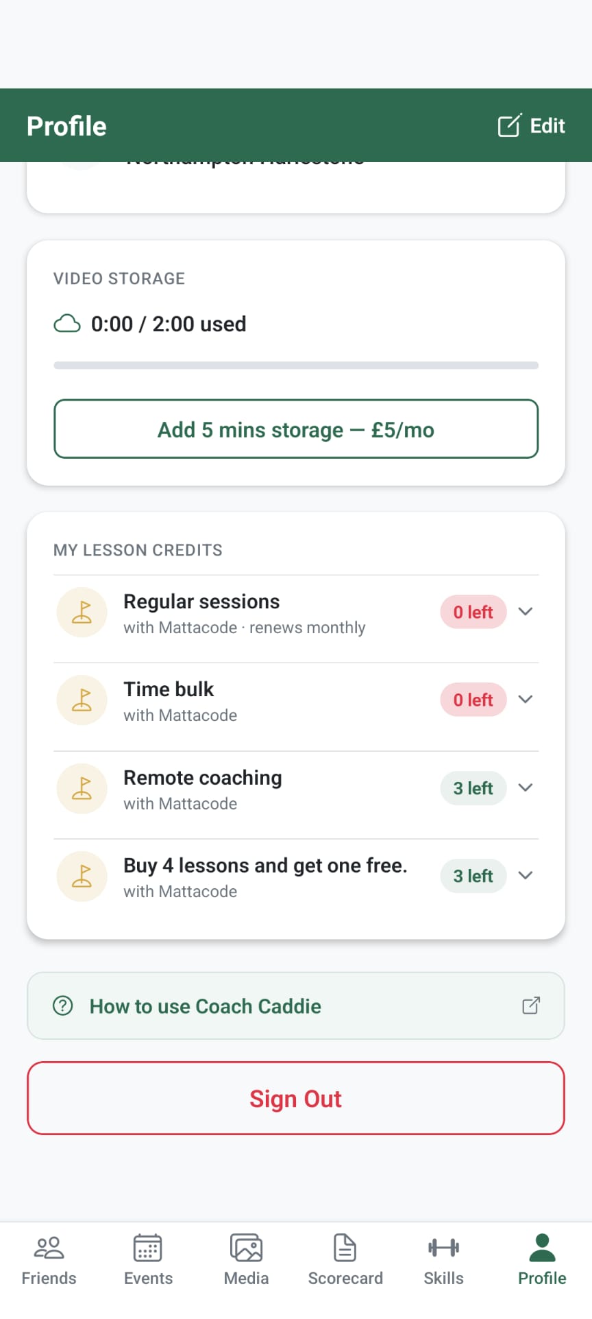 Lesson credits and video storage
